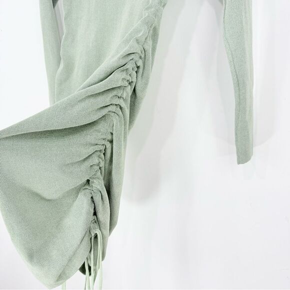 Lioness Military Minds Light Green Ruched Tie Side Ling Sleeve Stretch Dress NEW - Picture 9 of 16